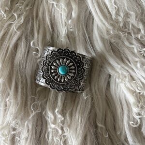 Turquoise Sunburst Silver Cuff Bracelet - Women's Jewelry